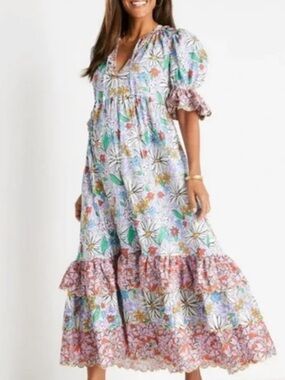CeliaB Floral Maxi Dress in White, Green, Pink, Yellow